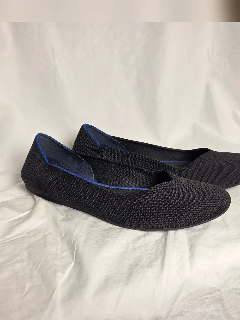 Rothys Ballet Flats Black Soft Fabric Slip On Women's 11 Blue Halo Rounded Toe - Picture 3 of 6